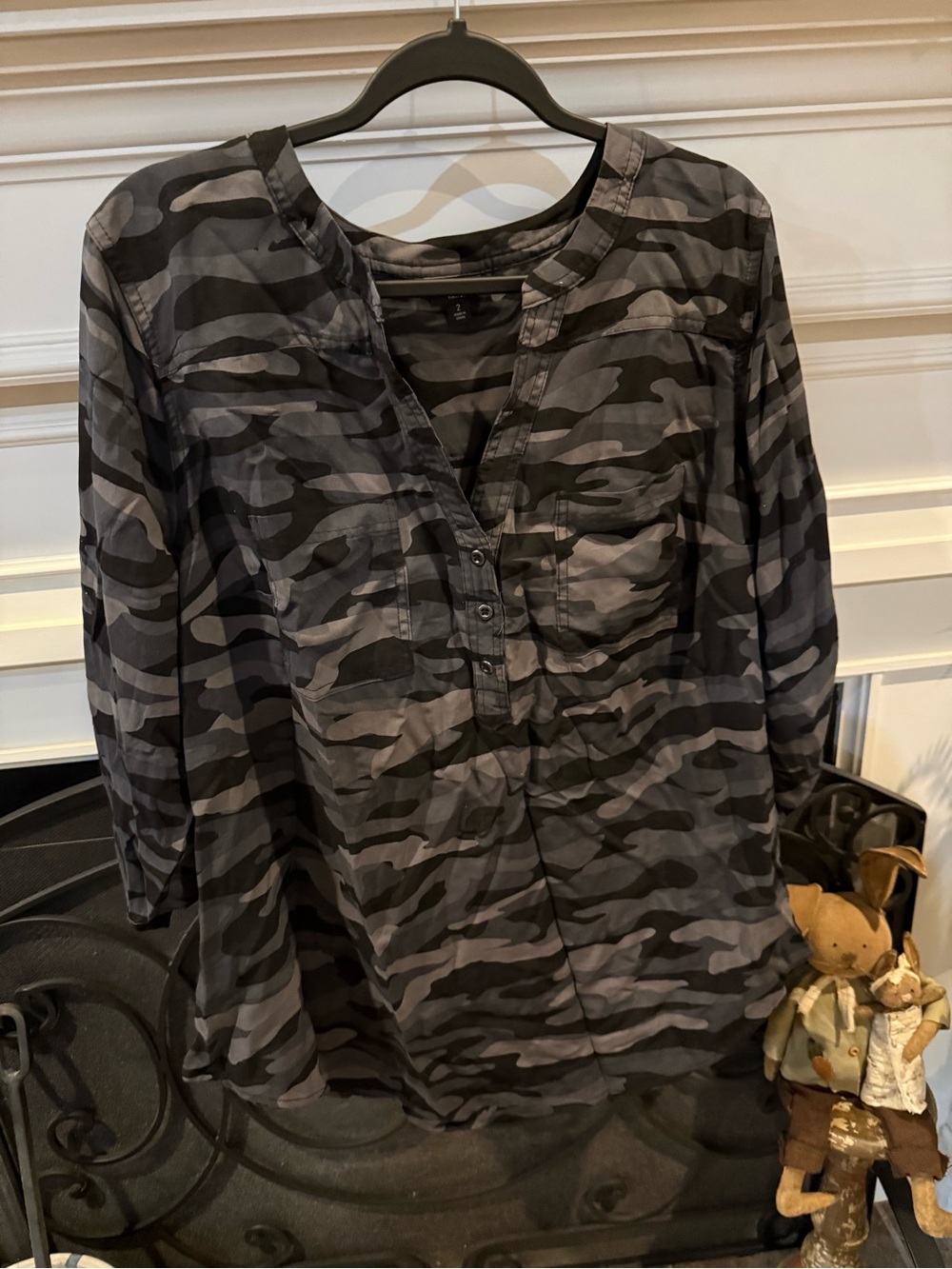 torrid Gray and Black Camo Henley Tunic